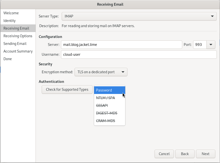set email retrieval in evolution