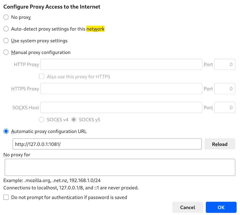 firefox proxy config