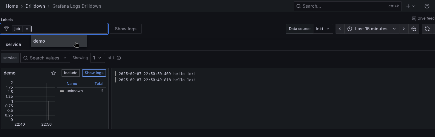 first drilldown logs